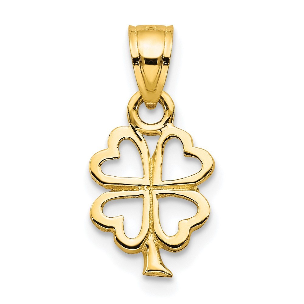 Million Charms 10k Yellow Gold Four Leaf Clover Shamrock Necklace Charm Pendant